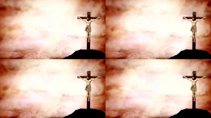 十字架上的耶稣基督被钉十字架红色戏剧动画与复制空间