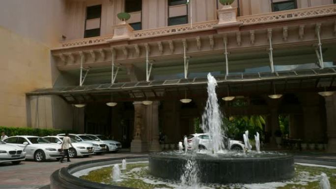 班加罗尔市著名豪华酒店喷泉步行全景4k印度