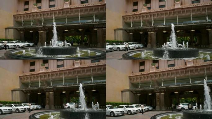 班加罗尔市著名豪华酒店喷泉步行全景4k印度