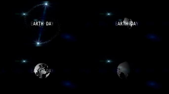 4k视频。地球自转。地球日。地球在移动。耀斑黑色背景上的世界地图。