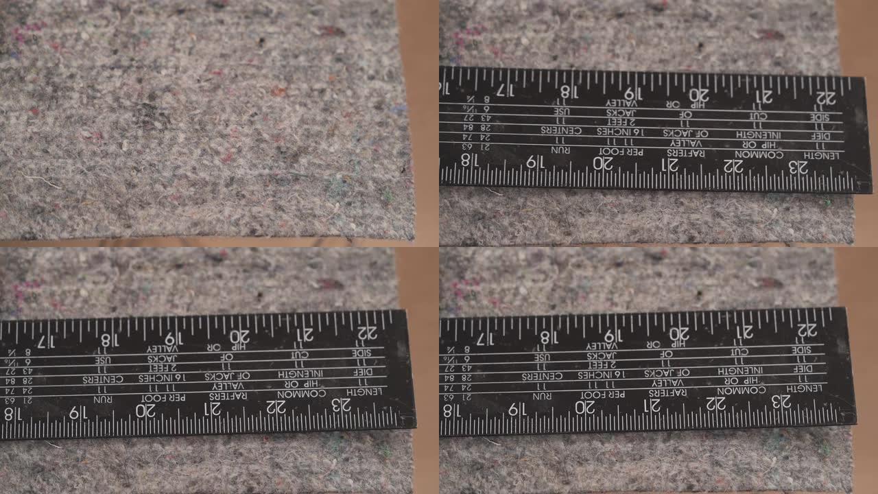专业木匠测量切割的第一个纤维层。填充和填充软垫家具技术