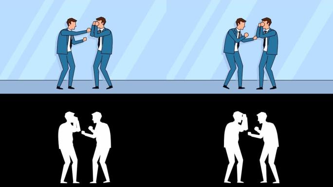 平面卡通商人人物拳击战斗对峙概念动画