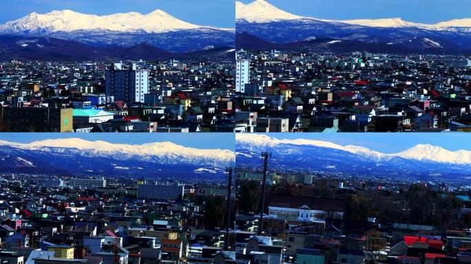 大雪山山脉和十胜山脉和旭川市