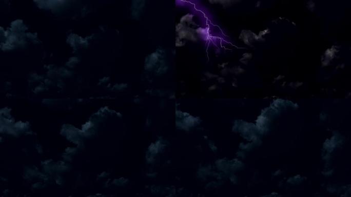 天空暗夜背景中闪电的动画。