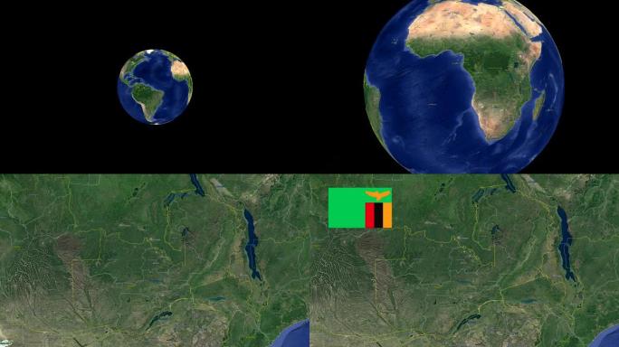 赞比亚有国旗。太空中的3d地球-zoom in Zambia outer