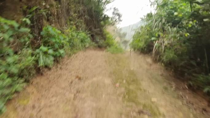 进入山村路野草山坡泥路泥泞道路山道小道