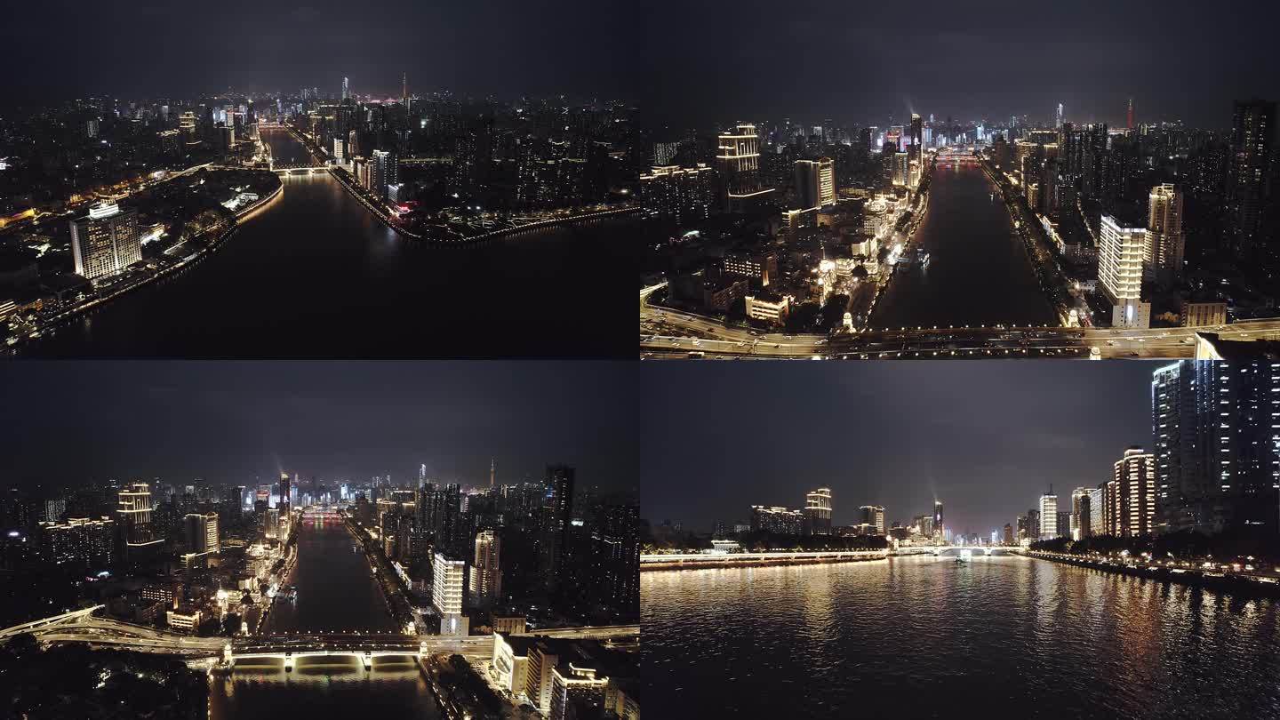 广州珠江航道夜景航拍