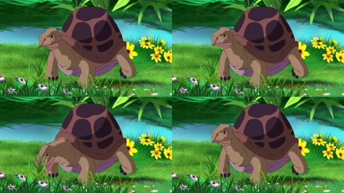大型棕色象龟吃草