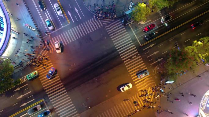 杭州西湖龙翔桥步行街广场车流人流夜景延时