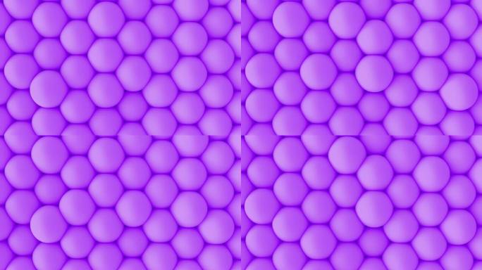 抽象3d造型柔和的紫色球墙动画。4k循环镜头。