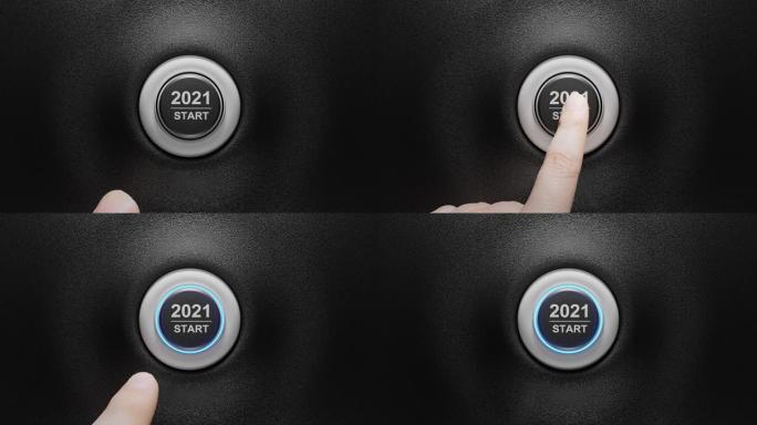2021-按下开始按钮。新年的概念。3D视频
