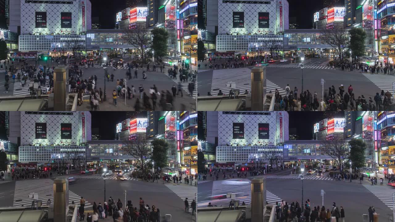 涩谷十字路口，东京，日本-穿越东京涩谷十字路口的人群时光倒流