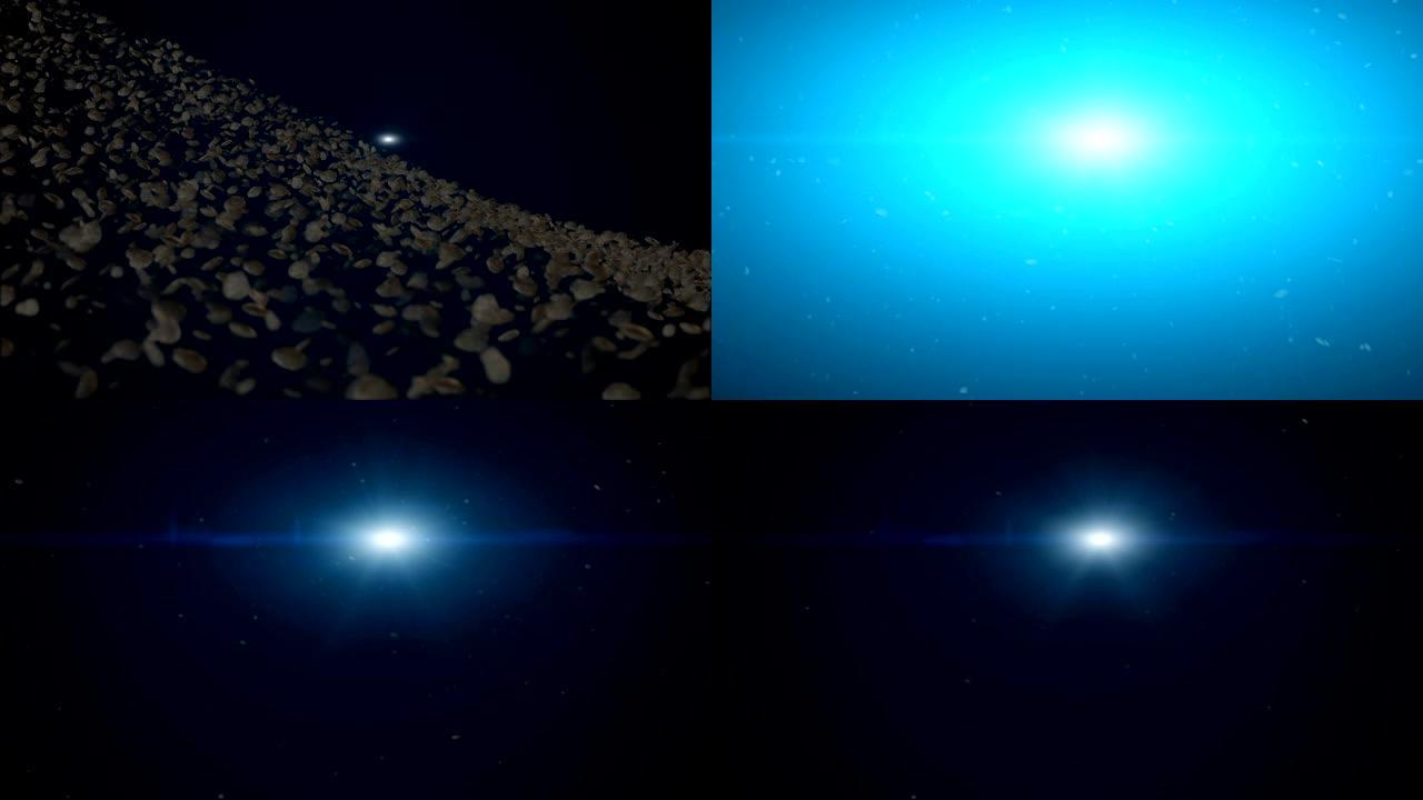 动画3D插图岩石爆炸和光束效果背景。