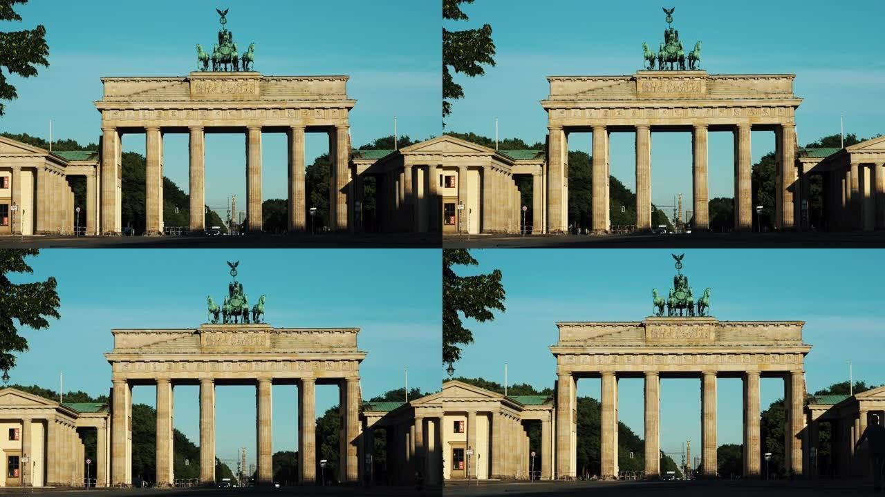 勃兰登堡门柏林与Quadriga，蓝天，柏林，德国