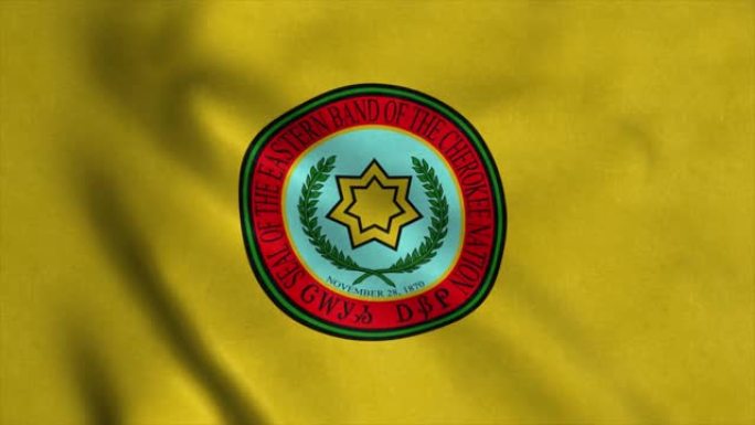 东方乐队切诺基印度国旗，随风飘扬。逼真的旗帜背景