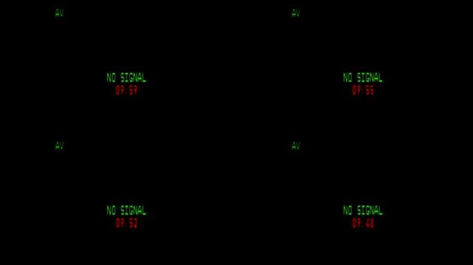 旧电视屏幕上无信号，有毛刺效应的信息。像素噪声。崩溃错误。视频损坏。宏特写