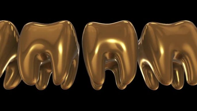 一排金牙中的白牙。3D渲染。牙科，出众，经营理念