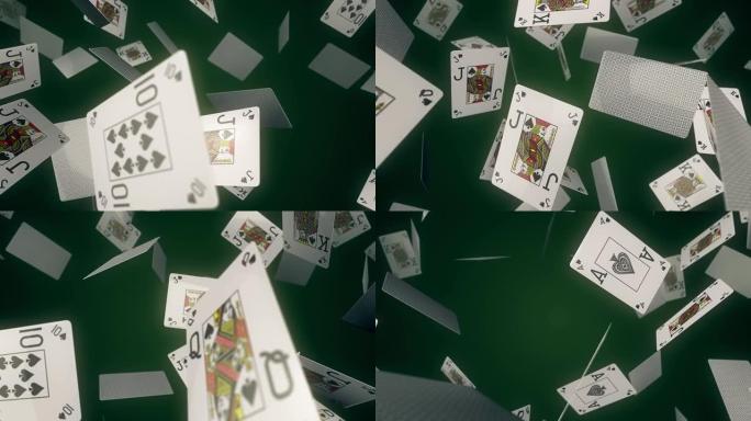4k扑克赌场芯片和卡片掉落无缝循环背景
