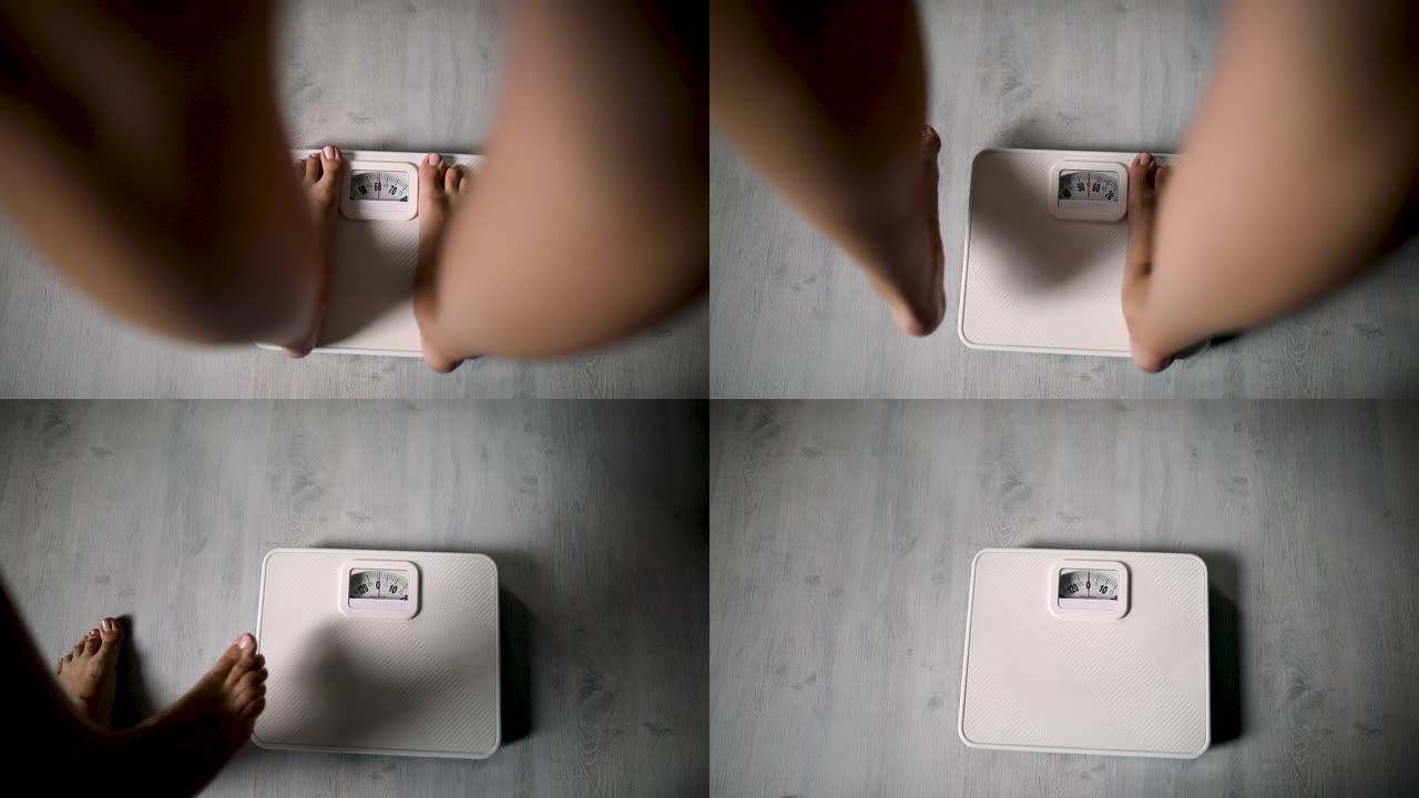 赤脚饮食用女性腿部活动站立测量体重秤