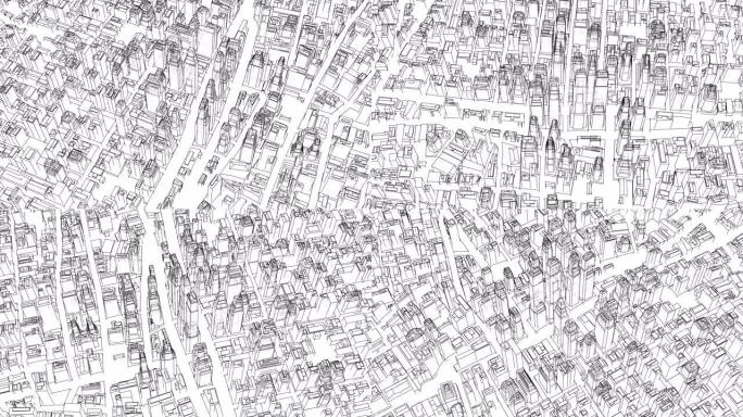 概述城市概念。线框样式。3D插图视频