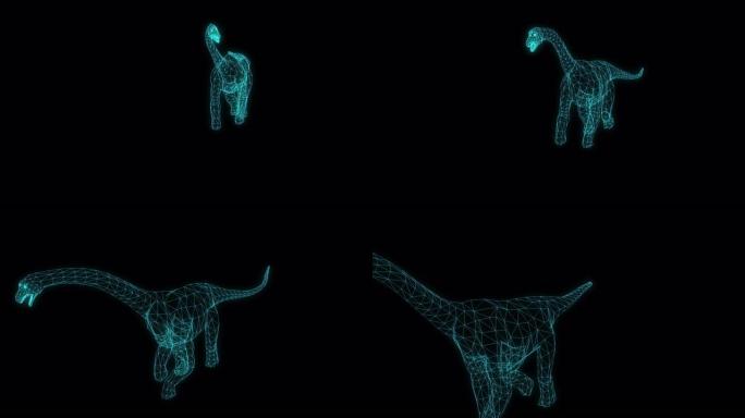 4k线框动画-在绿屏背景上行走的腕龙。侏罗纪世界恐龙