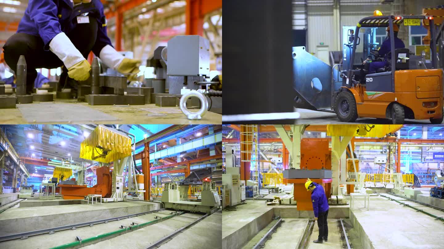 两个人在工厂的机器上工作 工人站在工厂里 一个男人站在一个大型金属结构前