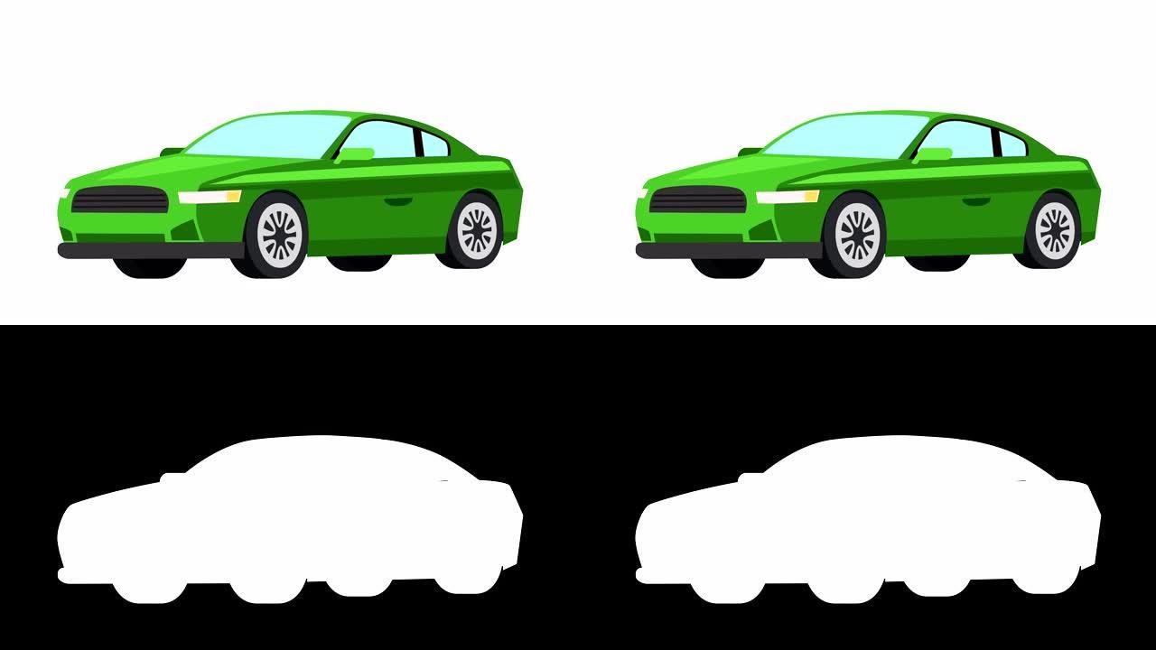 卡通孤立绿色汽车平面动画
