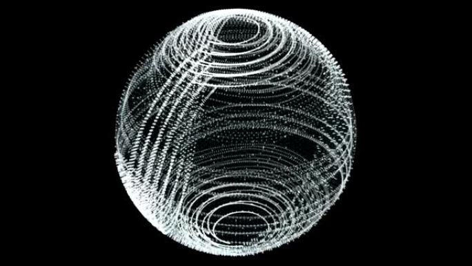 Plexus风格旋转球体动画。深色背景上的白色圆点和线条