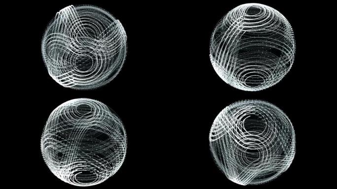 Plexus风格旋转球体动画。深色背景上的白色圆点和线条