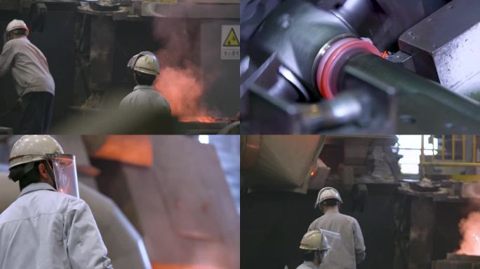 一个人在机器上工作 一个穿灰色衣服的男人在炼制 机械高温炼制