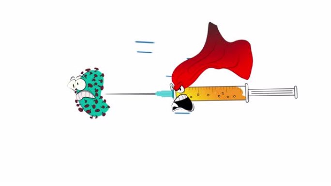 披风注射器作为英雄，追逐新型冠状病毒肺炎，作为治疗人类，注射器vs covid的插图
