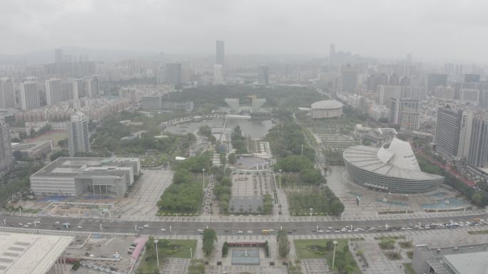 广东省东莞市中心广场六大馆东莞地标航拍