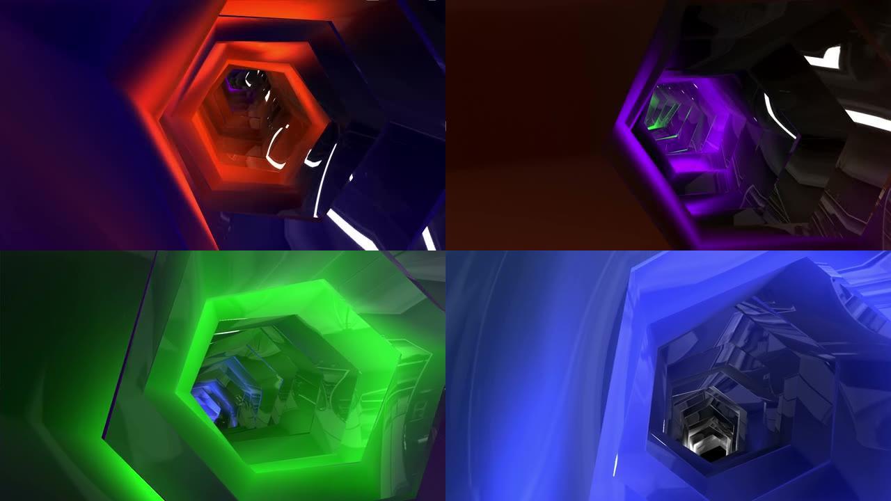 隧道飞船。平稳飞行。来自未来的外星生命人的概念。计算机生成的逼真的3d动画。