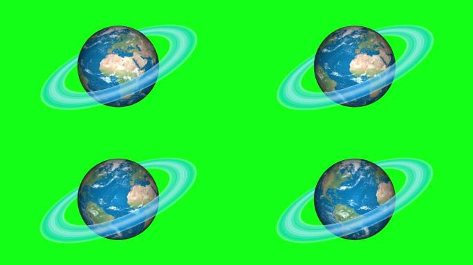 如果世界有土星环。超现实主义3D渲染，幻想动画。土星冰环的世界。