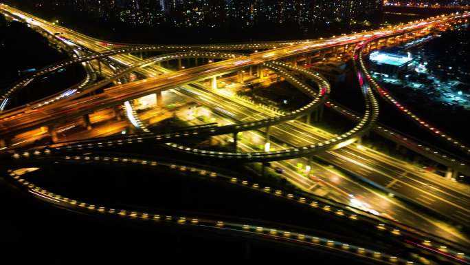 杭州钱塘新区东湖高架路立交桥夜景车流延时