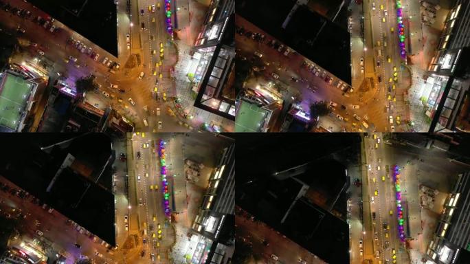 夜间照明班加罗尔市著名购物中心交通街广场空中俯拍全景4k印度