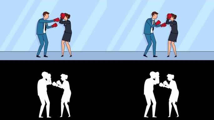 平面卡通商务人物拳击战斗对峙概念动画