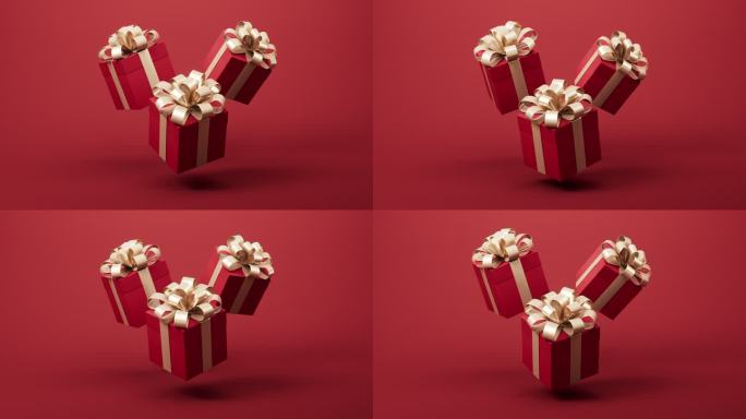 红色方形礼物盒3D渲染