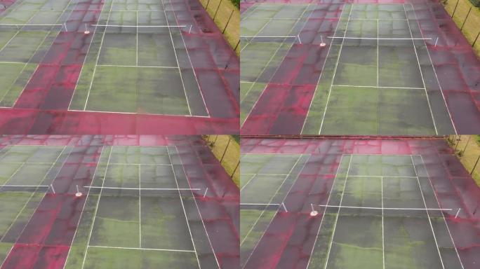 无人机飞越网球场的鸟瞰图