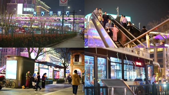 都市城市夜晚夜景人群行人人流汽车车辆车流