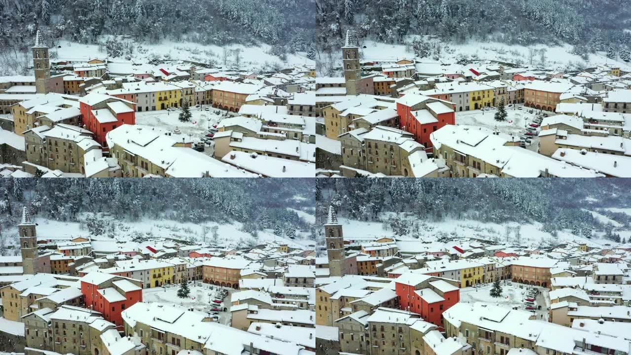 雷蒂，拉齐奥，雪下的中世纪村庄Leonessa