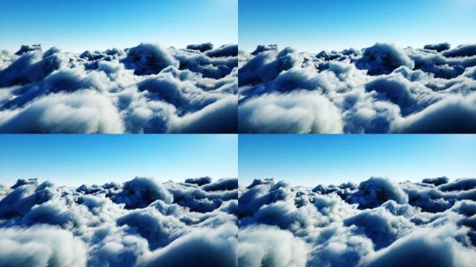 云层中的鸟瞰图。逼真的4k动画。