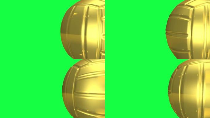 绿色屏幕上的旋转金色排球球