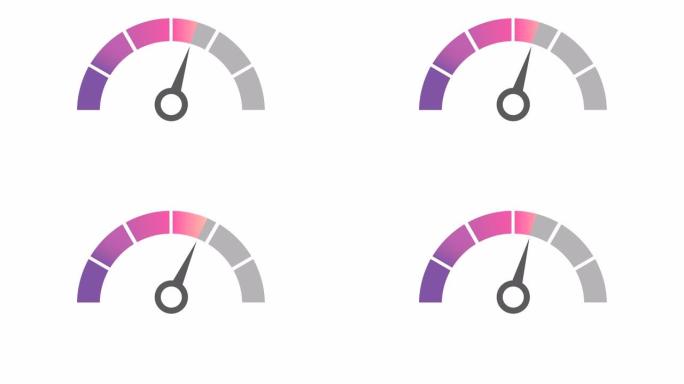 4k视频。速度计、转速表、指示器图标。具有不断变化的流量和Alpha matte的动画