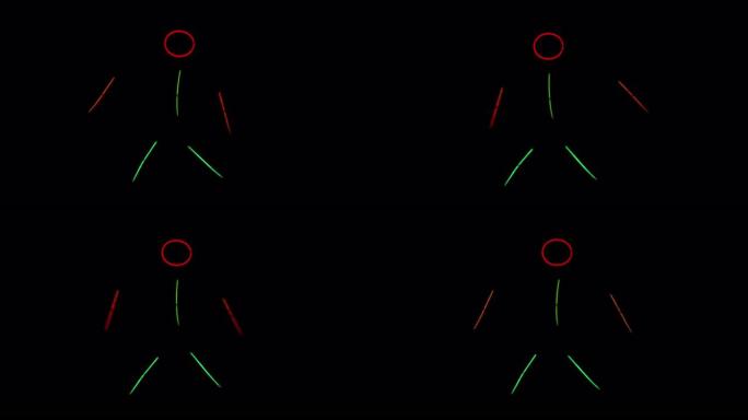 多色霓虹灯人在黑暗中跳舞。霓虹灯棒套装