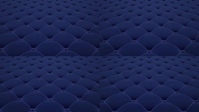 用浅蓝色拉绳飞行蓝色绗缝天鹅绒表面的3D动画。循环视频。