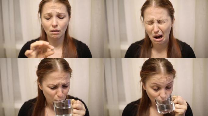 女人吃药喝杯水