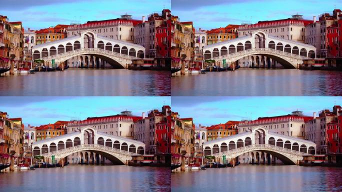 运河与米色石制Rialto桥，带有拱形支柱
