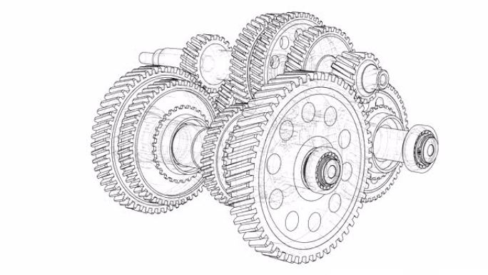 轮廓齿轮箱概念。3D插图视频
