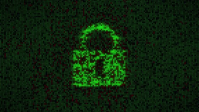 数字未来的二进制密码安全锁被黑在绿色的一个数据缺口